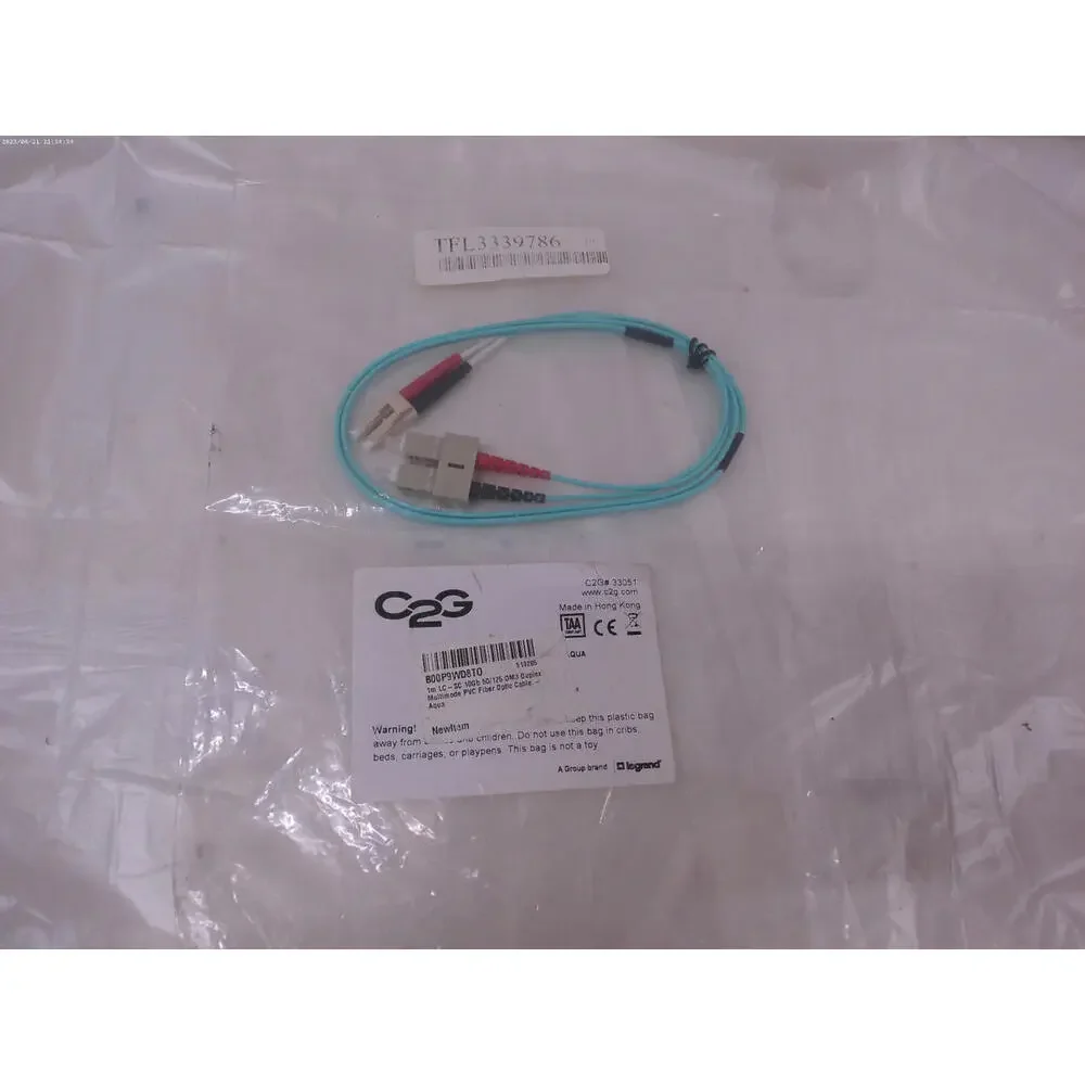 C2G 33051 1m LC-SC 10Gb 50/125 OM3 Duplex Multimode PVC Fiber Optic Cable - Aqua